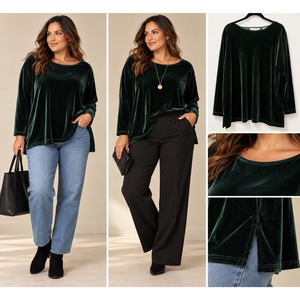 Bechamel Vintage Women’s Green Velvet Long Sleeve Top Sz 1X